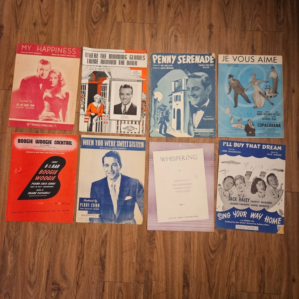 Lot of 8 Vintage Sheet Music Boogie Jon And Sondra Steele Bob Strong Perry Como